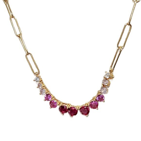 Stunning Graduated Simulated Pink CZ's 18K Gold Plated Paperclip Chain Necklace - Picture 4 of 6
